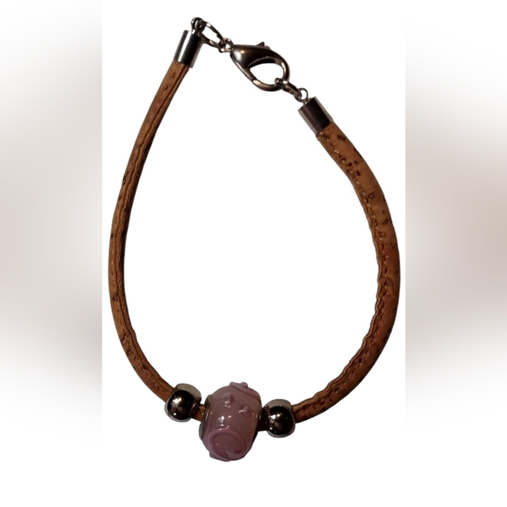 Brown and Silver Pink Cork Beaded Bracelet